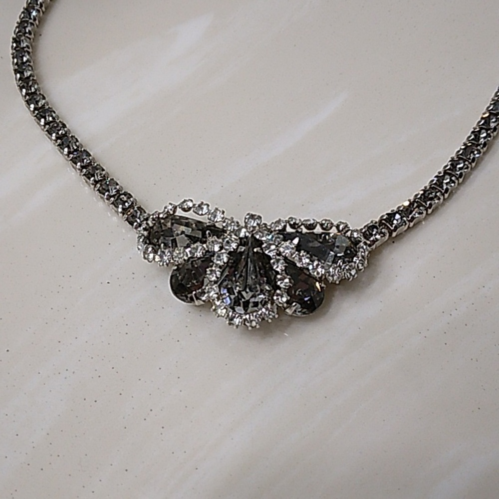 Weiss Vintage Silver Gray Crystal Rhinestone Choker Necklace
